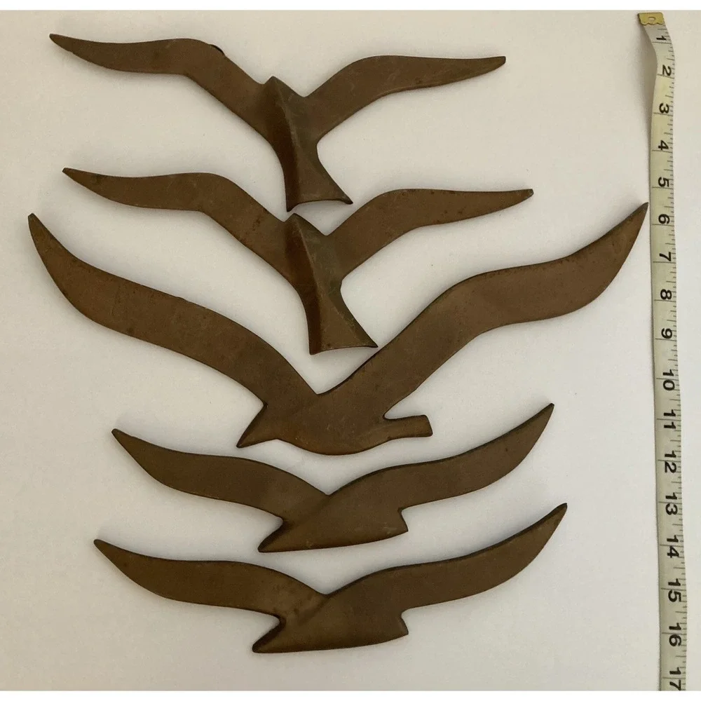 Vintage Solid Brass Bird Flying Seagulls Wall Hanging Set of 5 Made in India